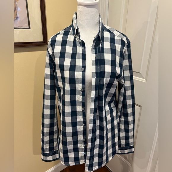 Denim & Flower Ricky Singh long sleeve blue and white checkered polo size S - Picture 1 of 10